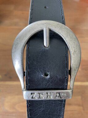 Vintage‎ 80s 90s ZENA Black Genuine Leather Belt Silver Boho Western Chunky